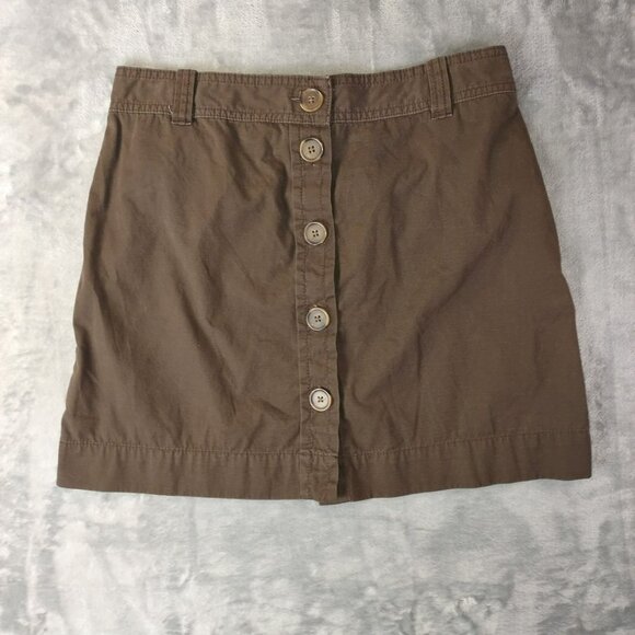 J Crew Womens Button Front Mini Skirt Brown Size 4‎ 100%Cotton Casual Preppy Y2K - Picture 1 of 9